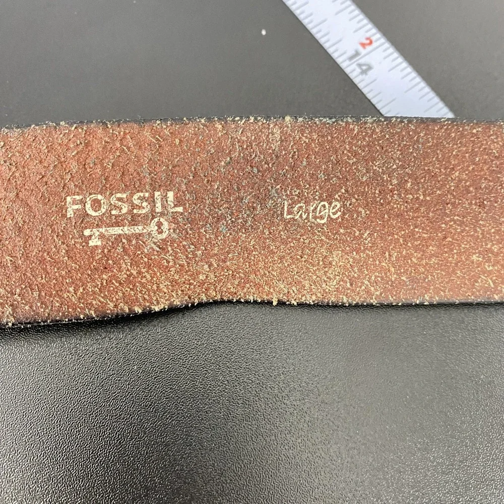 Fossil‎ Belt Mens Large Brown Leather Dress Silver Buckle Casual Classic